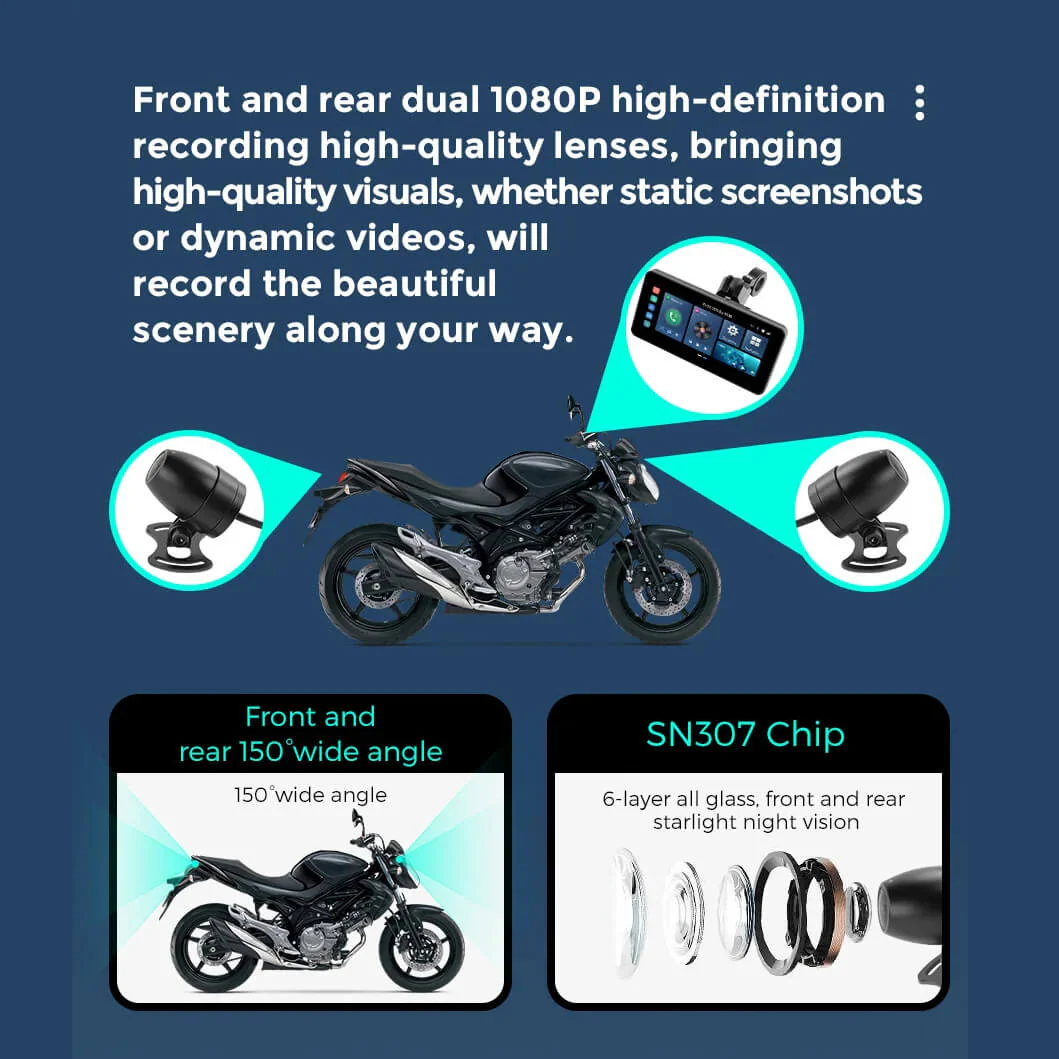CarPlay Lite C5 Ultra Motorcycle Android 12 GPS Display Screen With DVR Camera - Image 8
